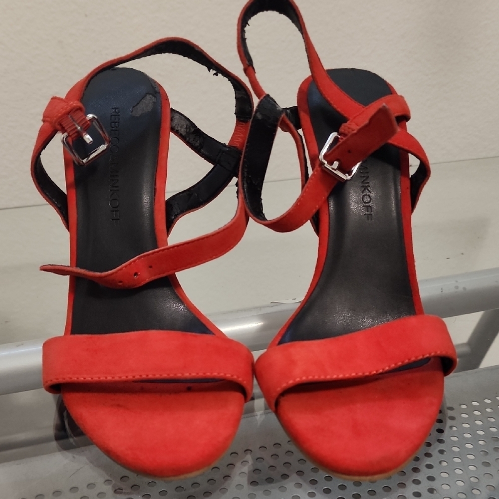 Rebecca Minkoff Red Suede Strappy Heels Sandals Ankle Strap